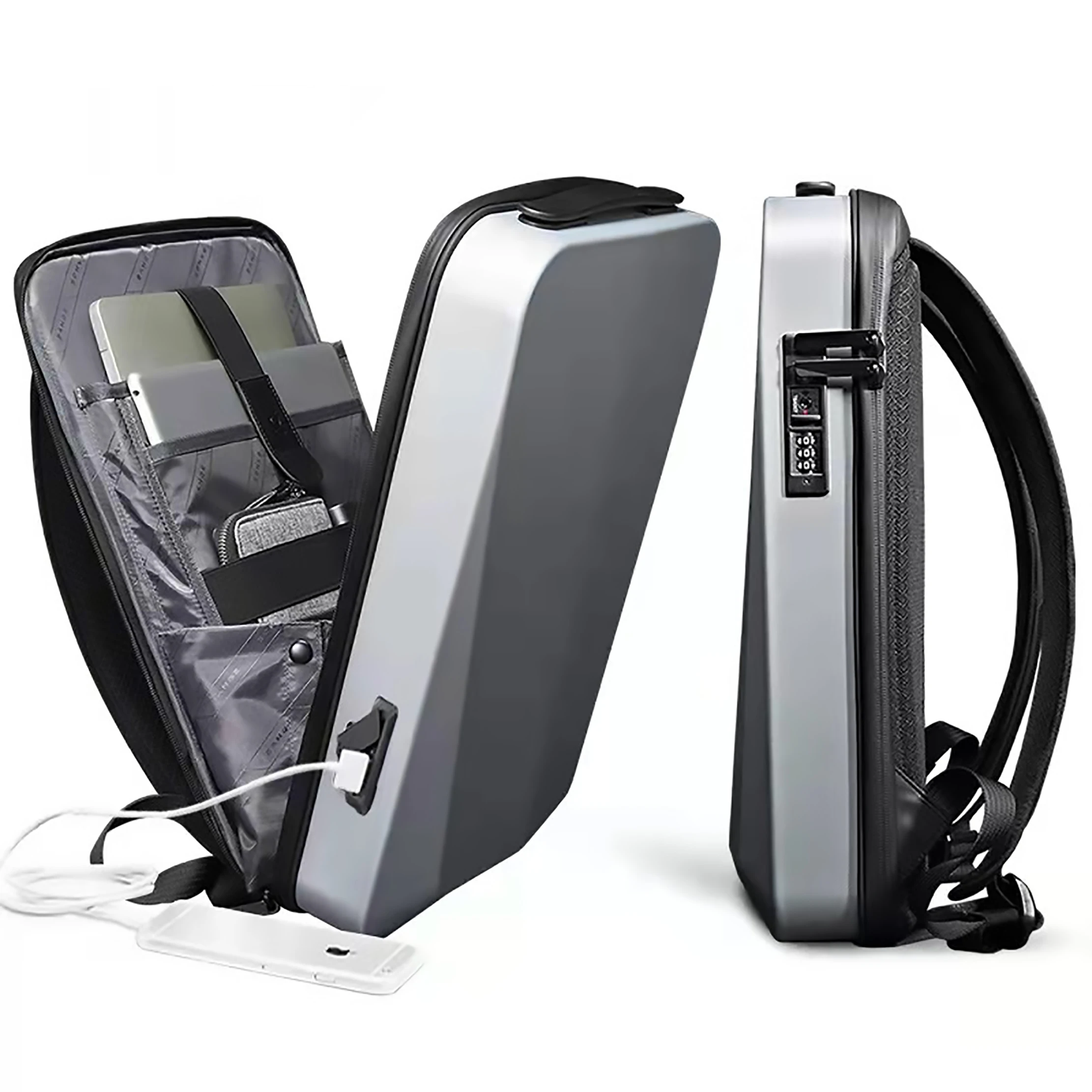 EVA Men Hard Shell Business Backpack Waterproof Anti- Theft Laptop Backpack With USB Charging Port TSA Lock
