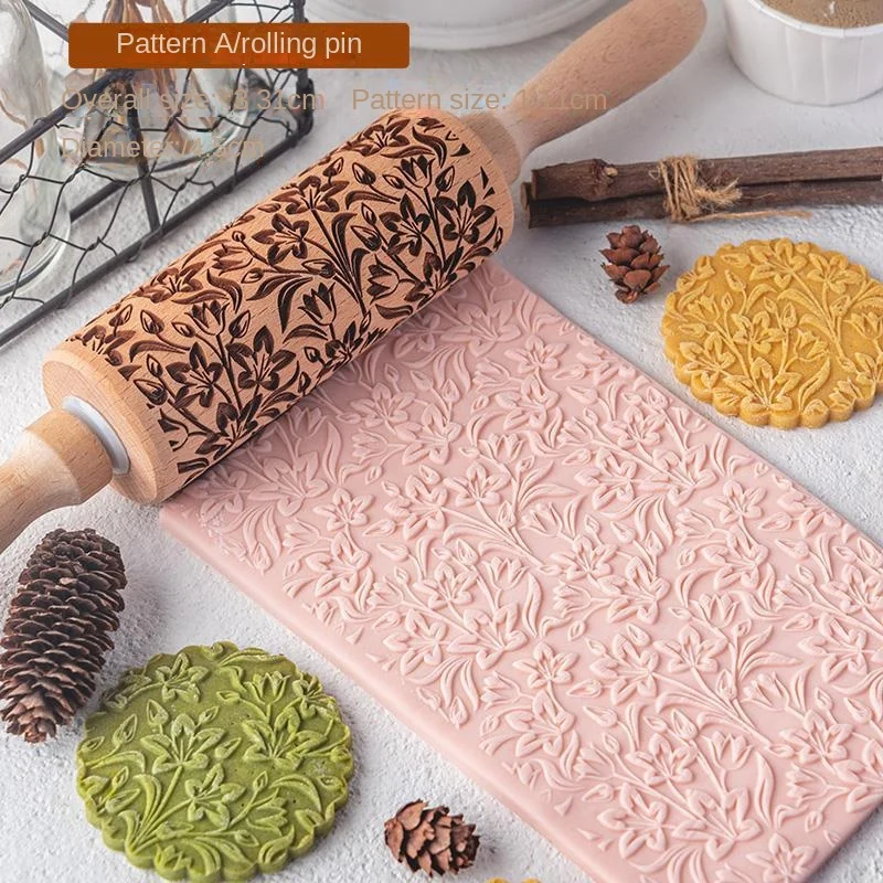 Christmas Wooden 3D Rolling Pins with design  Kitchen Tool Wooden Engraved Embossing Rolling Pin with Carved Wooden Elk roller
