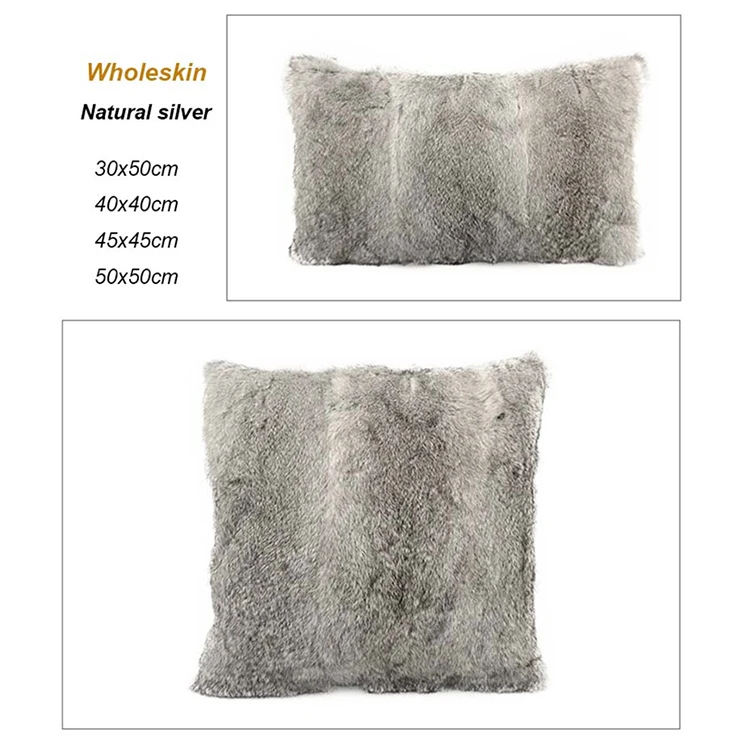MWFur Square Rabbit Pillow Fur Cushion Cover for Living Room Fashion Design Decorative Throw Sofa