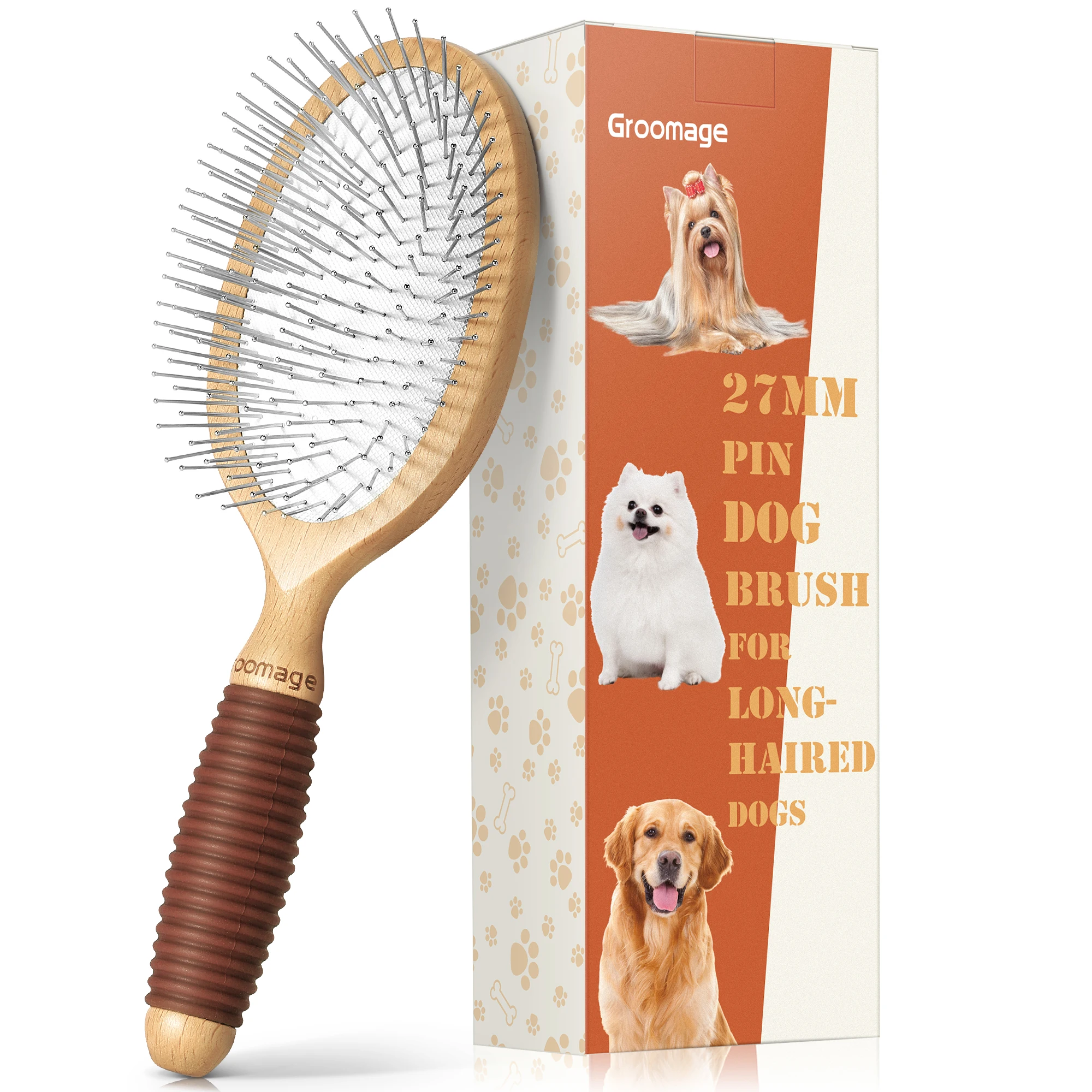 Factory Wholesale Custom Logo Beech Wood Long Pin Cat Hair Cleaning Brush Dog Pet Grooming Slicker Brush