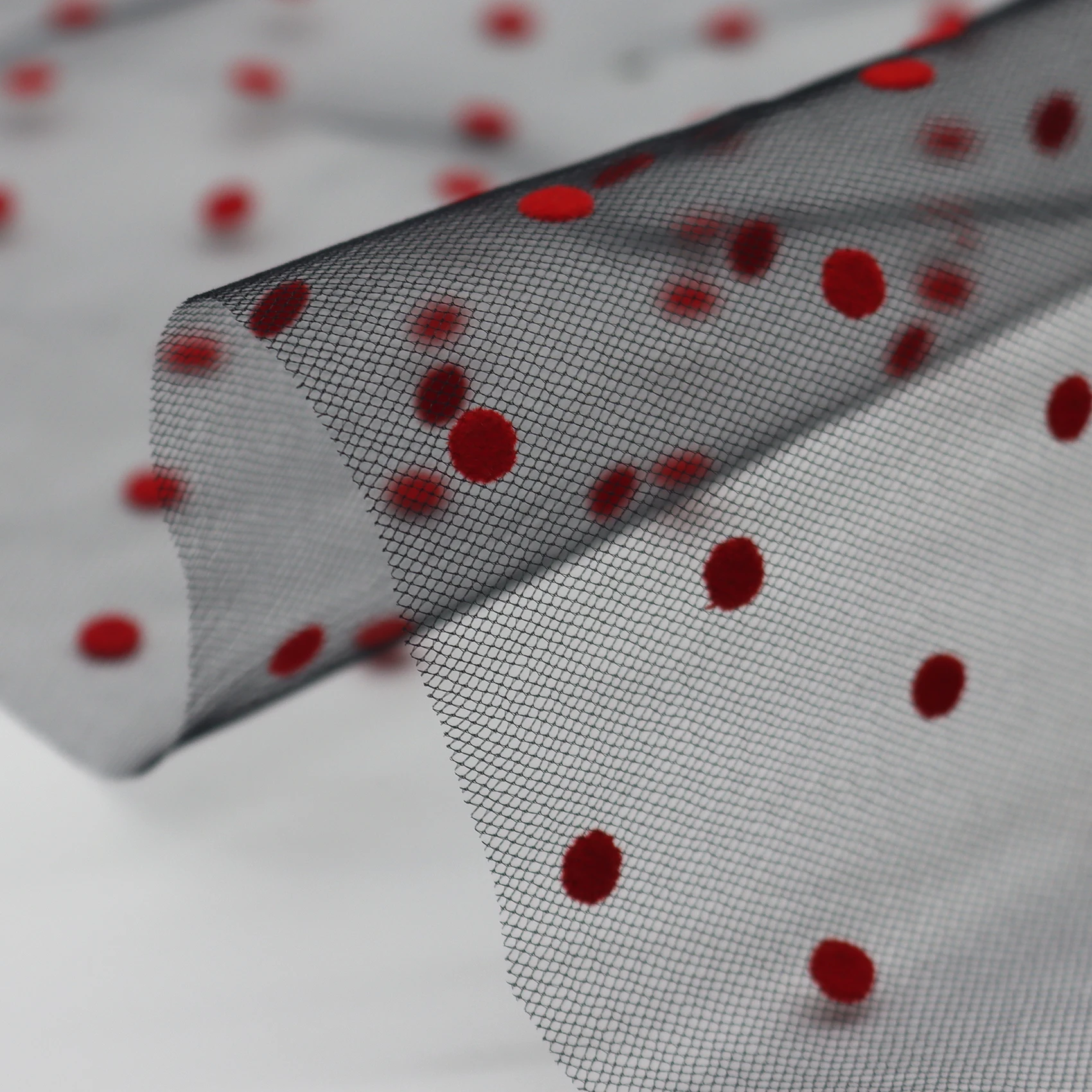 Hot Sell Fancy 100% Poly Flocking Pattern Angular Micro Mesh Fabric for Wedding Kids Girls Women Dress