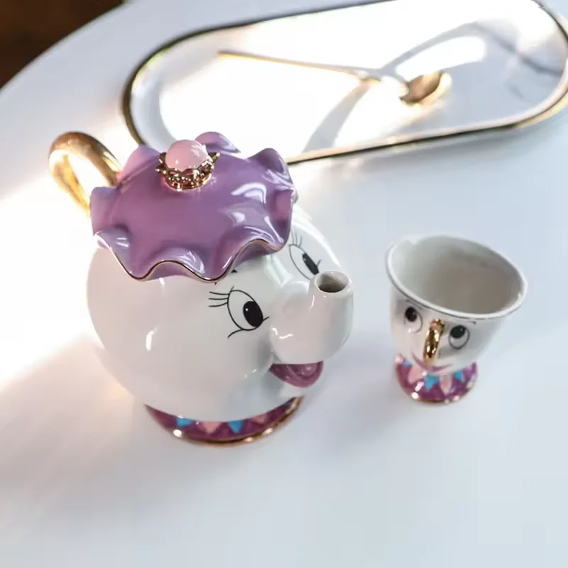 Wholesale Custom Print Painted Beauty and The Beast Porcelain Set Cartoon elephant 3D Tea Cup Teapot Ceramic Coffee Mug