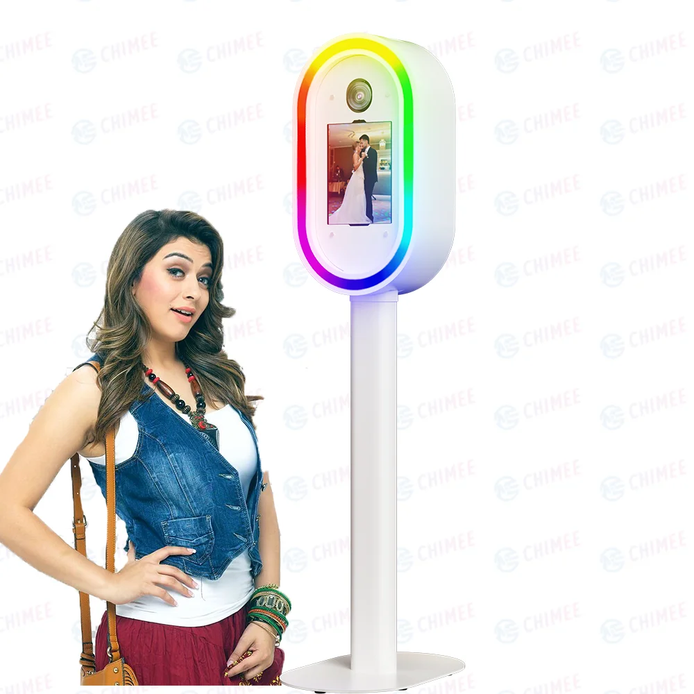 Best New Choice Oval dslr Photo Booth with RGB Ring Light on Both Sides Photo Kiosk Booth with Umbrella flash light