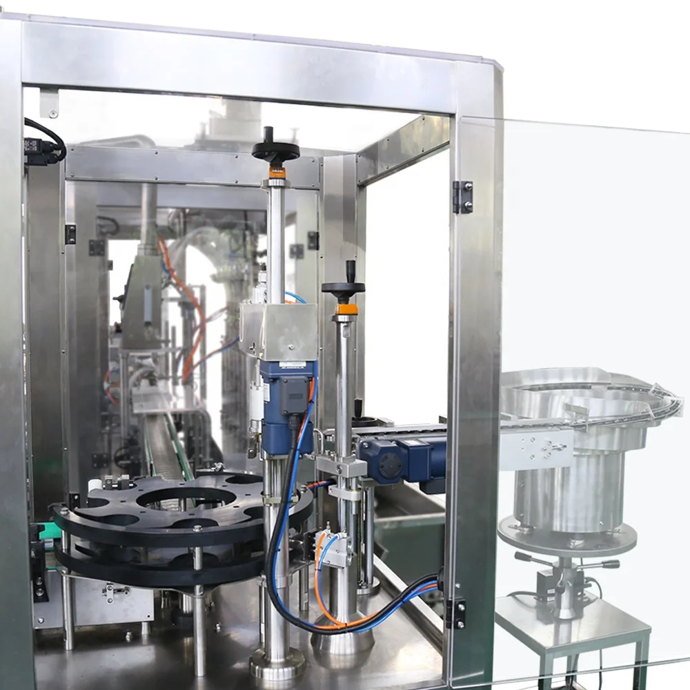 Food industry automatic monlblock plastic glass PET wooden lid cap plastic bottle rop screw cap feeder capping machine