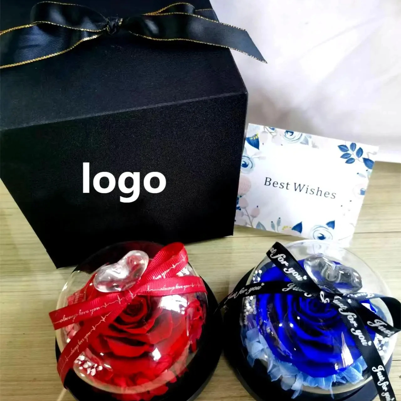 Yunnan flower farm make preserved roses in glass dome 5~6cm A-class natural real dried rose flowers with LED light gift packing