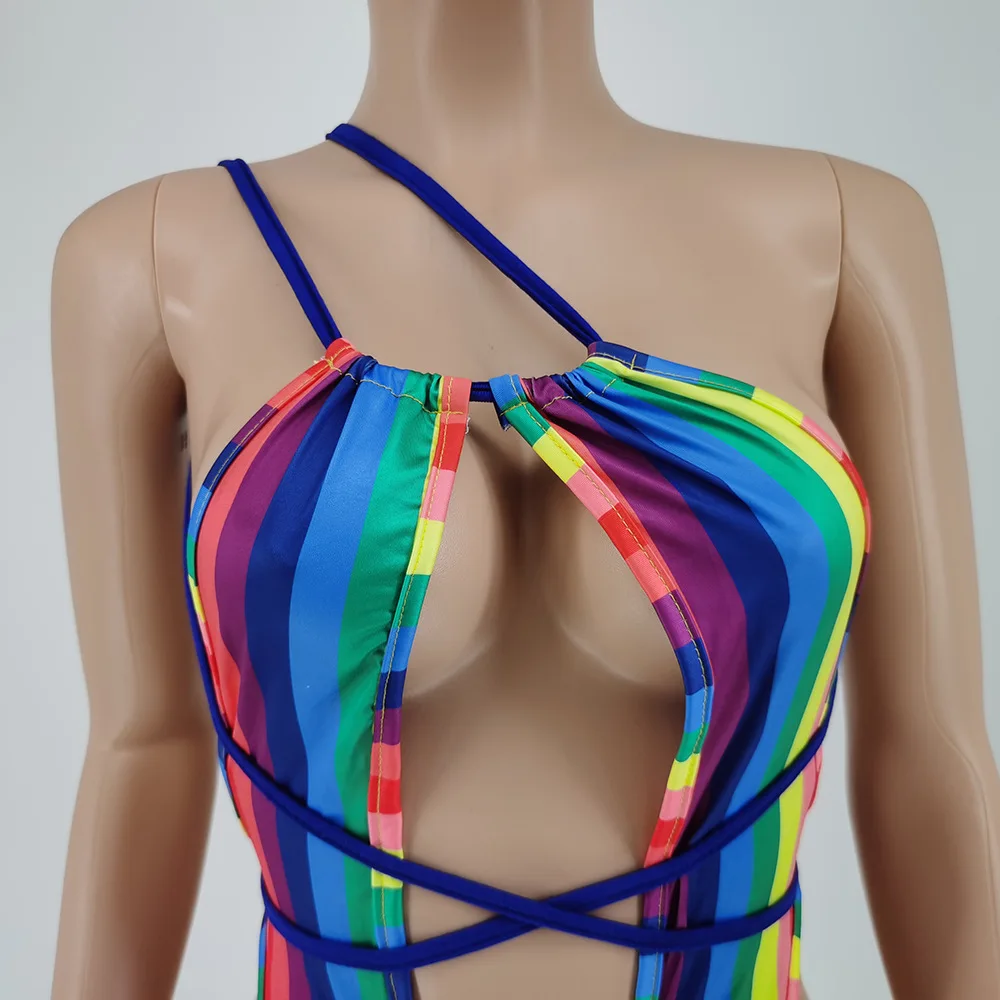 S to 2XL Wholesale Cheap Summer Rainbow Print  One Piece Swimwear For Women