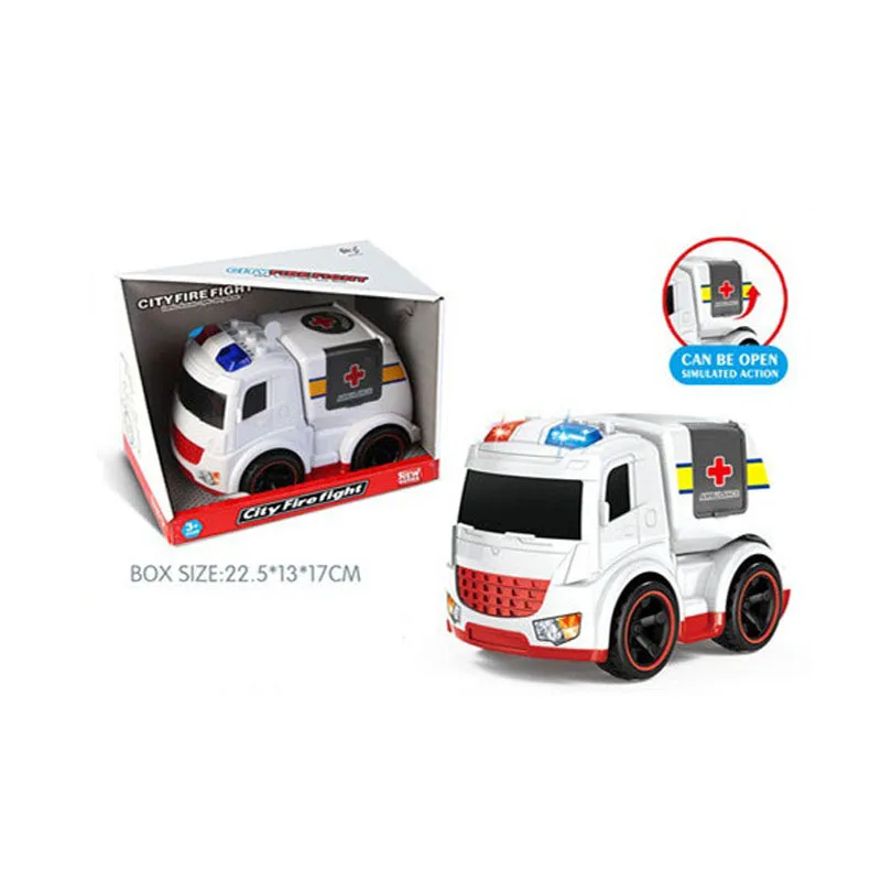
Friction Powered Wheels & LED Lights Ambulance Toy Car Figures with Light & Siren Sound Effects Plastic Rescue Vehicle Toy 
