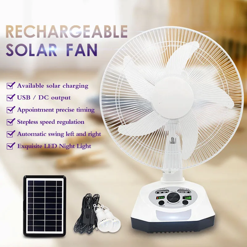 AC DC 16 inch Air Cooler 3 Speeds 6V Electric Desk Fans Cooling Charging Solar With LED Light Rechargeable Table Fan