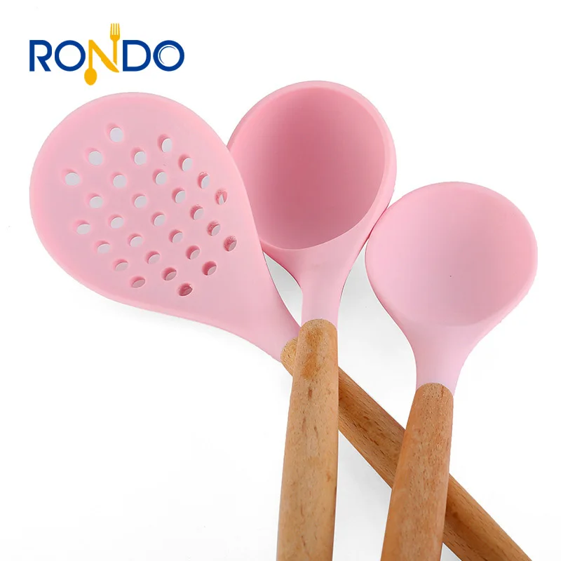 Wholesale 12 Pieces In 1 Set Silicone Kitchen Cooking Tools Stand Kitchenware BBQ Eco Silicone Wooden Kitchen Utensils