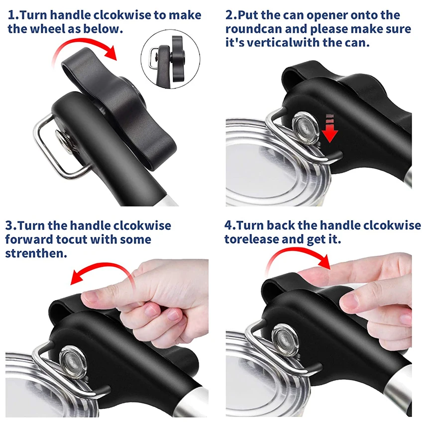 Smooth Touch Stainless Steel Black Manual Jar Can Tin Opener