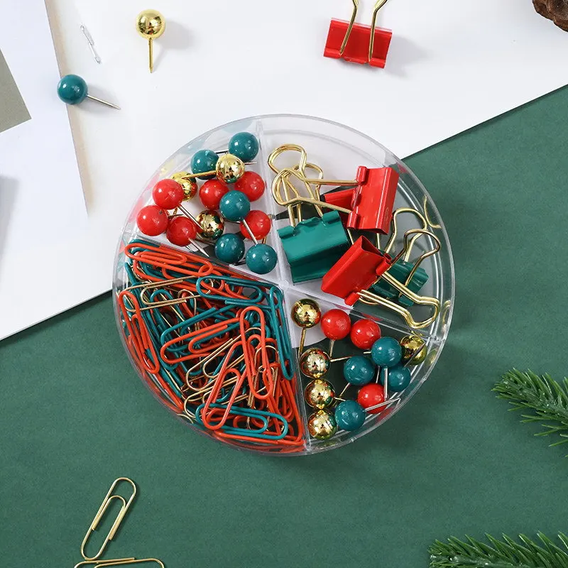 Creative Office School Christmas Theme Multi Paper Clip Binder Clip Thumbtack Stationery Gift Set Stationery Supplies