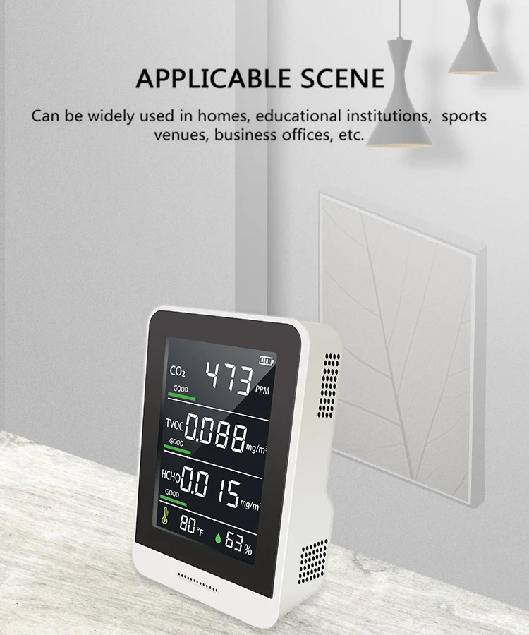 
Air Quality Monitor Gas Pollution Carbon Dioxide Tester Temperature Humidity Sensor co2 Alarm Meter CO2 Detector 