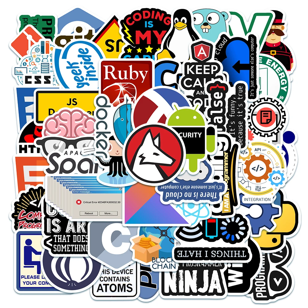 50pcs Cool Engineer Programming Network Coding Hacker Stickers Diy Diary Computer Laptop Motorcycle Helmet Waterproof Sticker