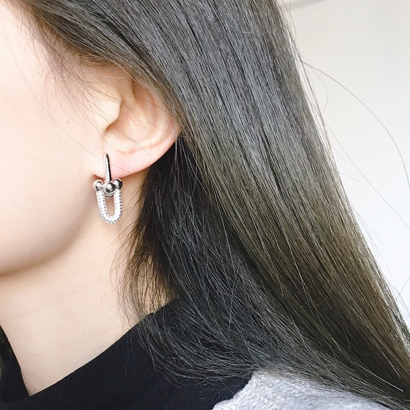 U Shaped Horseshoe Buckle Geometric Diamond Women CZ Stone Hoop 18k Gold Plated Zircon Earrings