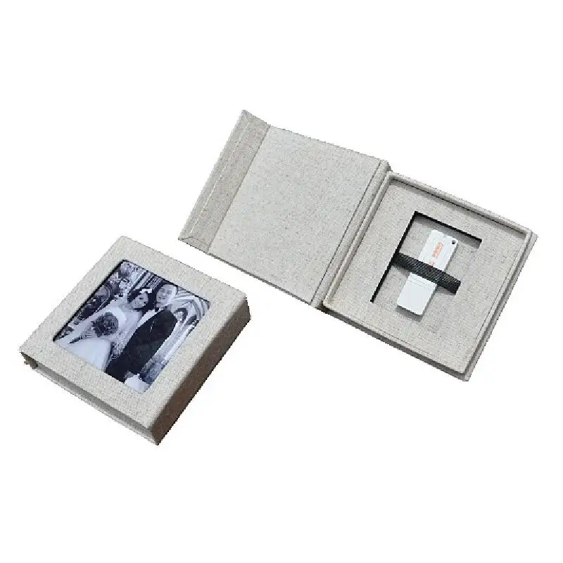 factory custom fabric linen special paper USB Flash drive presentation gift box