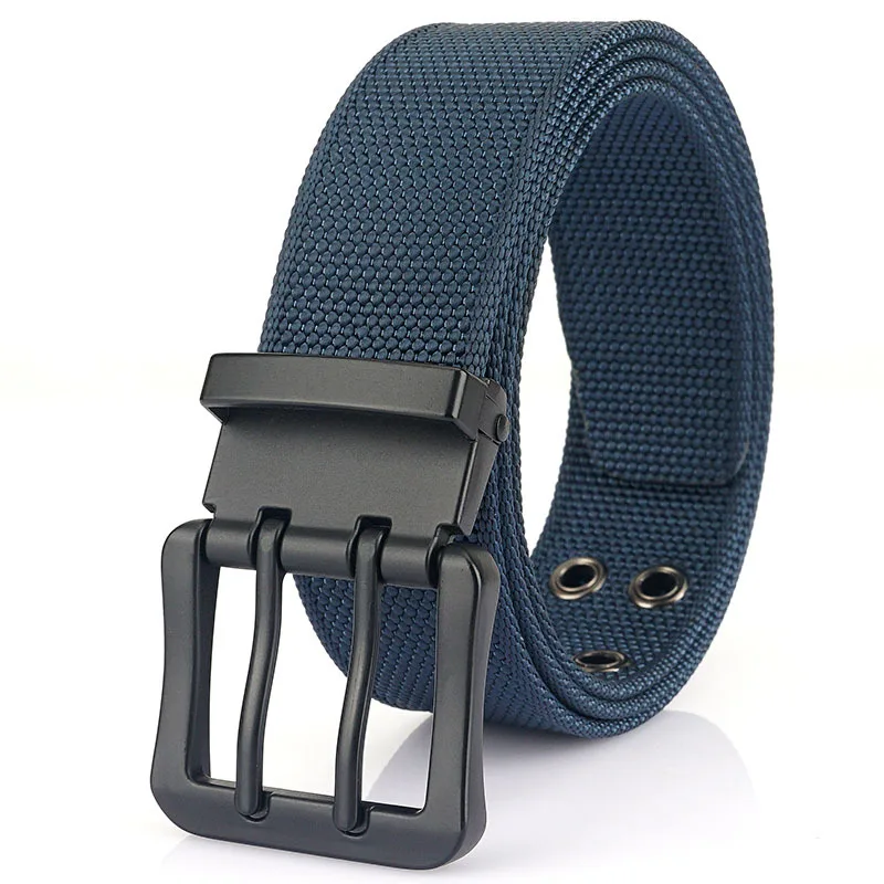 nylon webbing men belt wholesale fashion sports casual metal double pin buckle 3.8cm wide webbing fabric belts for men