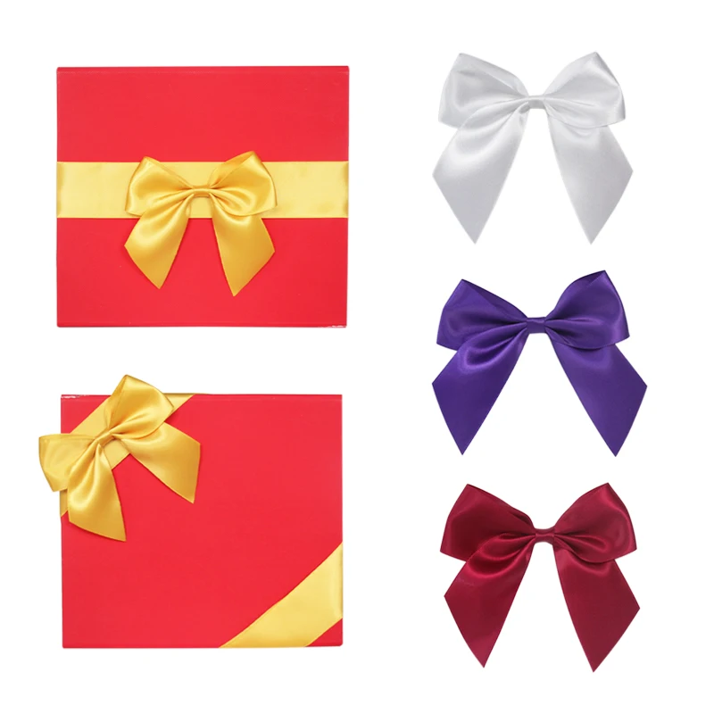 Hot selling high quality gift wrap decorative satin bows custom l196 colors satin ribbon bows for chocolate box