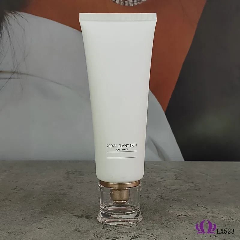 
PE empty white cosmetic packaging tubes soft plastic 100ml face wash tube Acrylic screw cap 