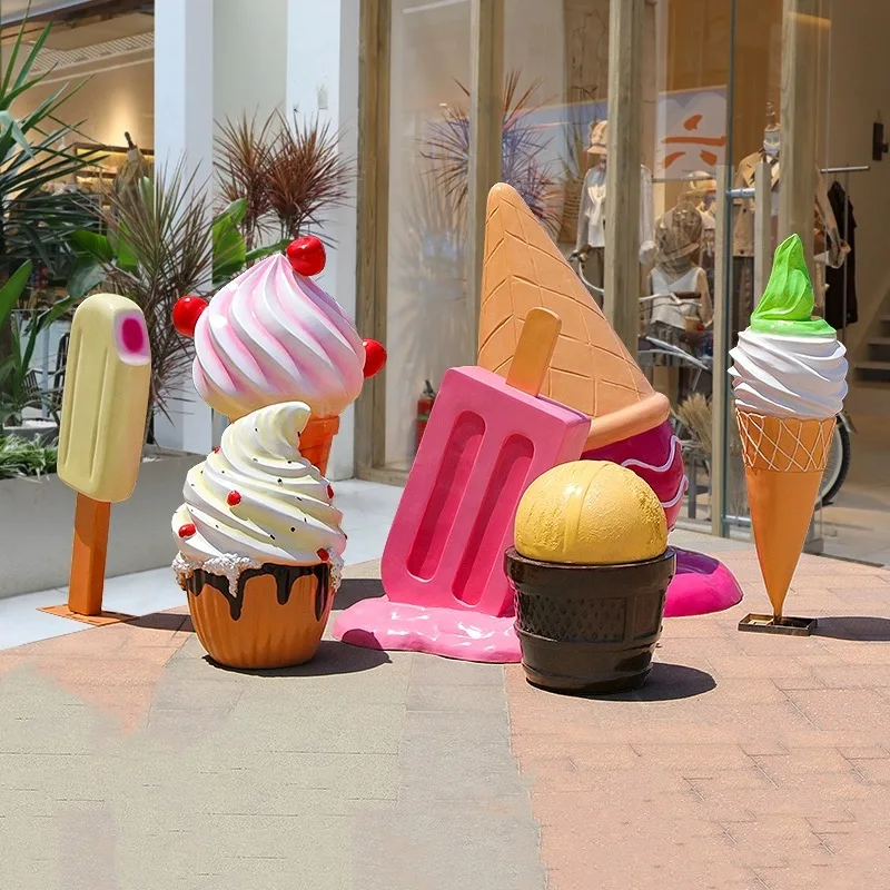 Custom Fiberglass Sculpture Kinds of Sweet Candy Ice Cream Donuts Chocolate Statue for Christmas dessert shop Decorations