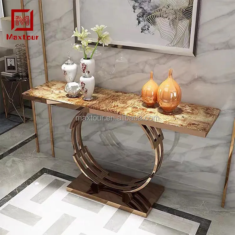 Luxury Gold Stainless Steel round Base Console Table with Marble Top for Living Room Furniture