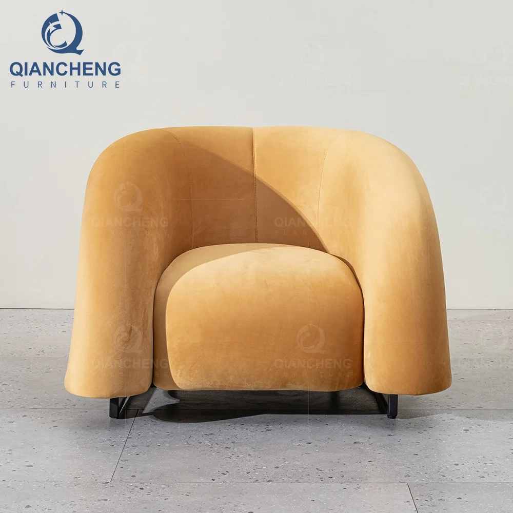 Buy Furniture From China on Line Nordic Simple Fabric Leisure Dining Room Chair Single Seater Armrest Sofa Chair