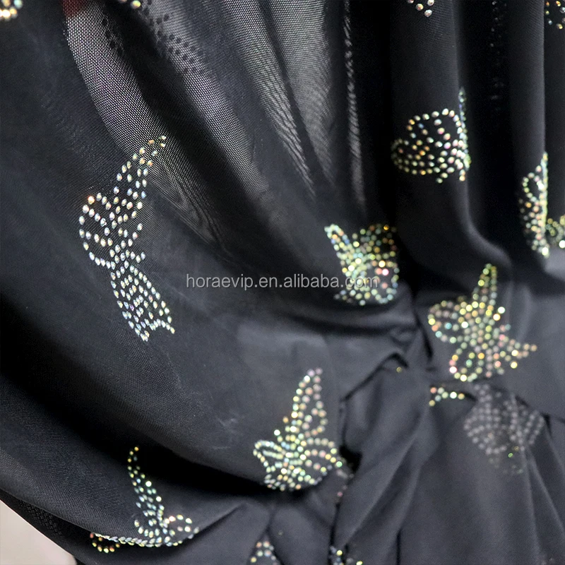 F006 Crystal Beads Tulle Fabric Black Crystal Fabric Rhinestone Butterfly SS10 AB Fabric