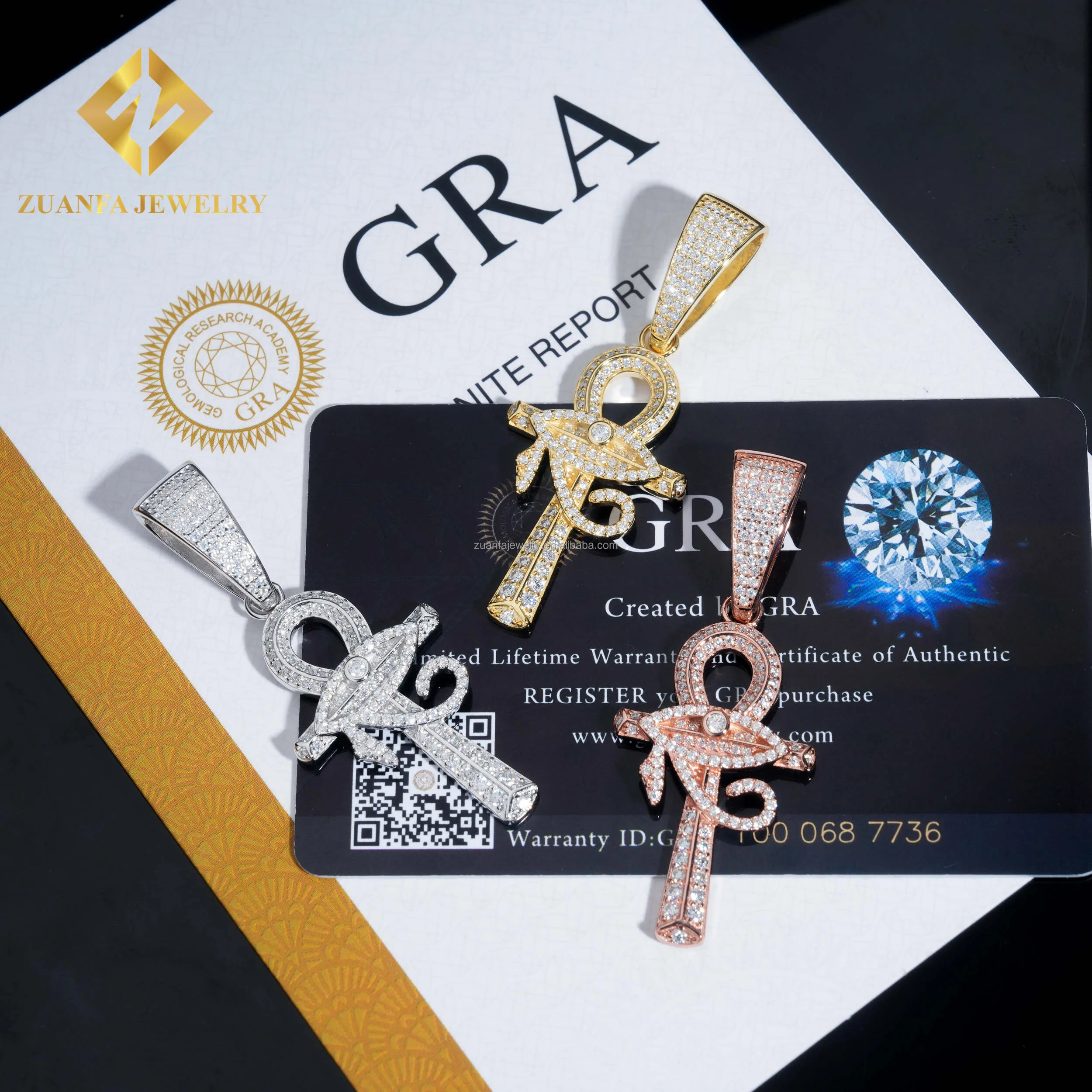 Pass Diamond Tester Best Selling GRA Certificate Iced Out Hip Hop Jewelry 925 Silver  Moissanite Diamond Evil Eyes Cross Pendant