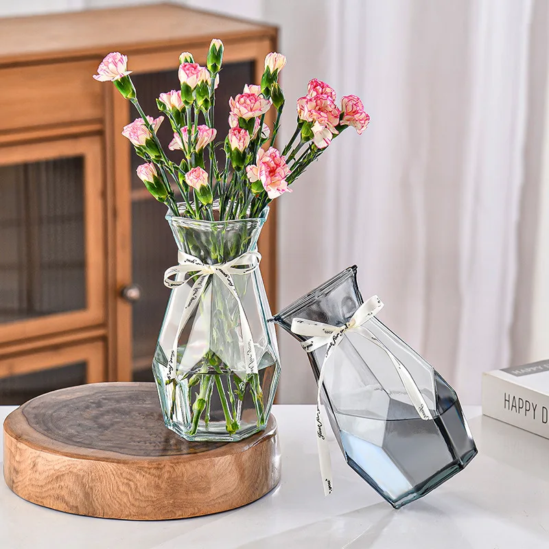 European style simple geometric stained glass vase decoration transparent flower water raised creative crafts dry vase