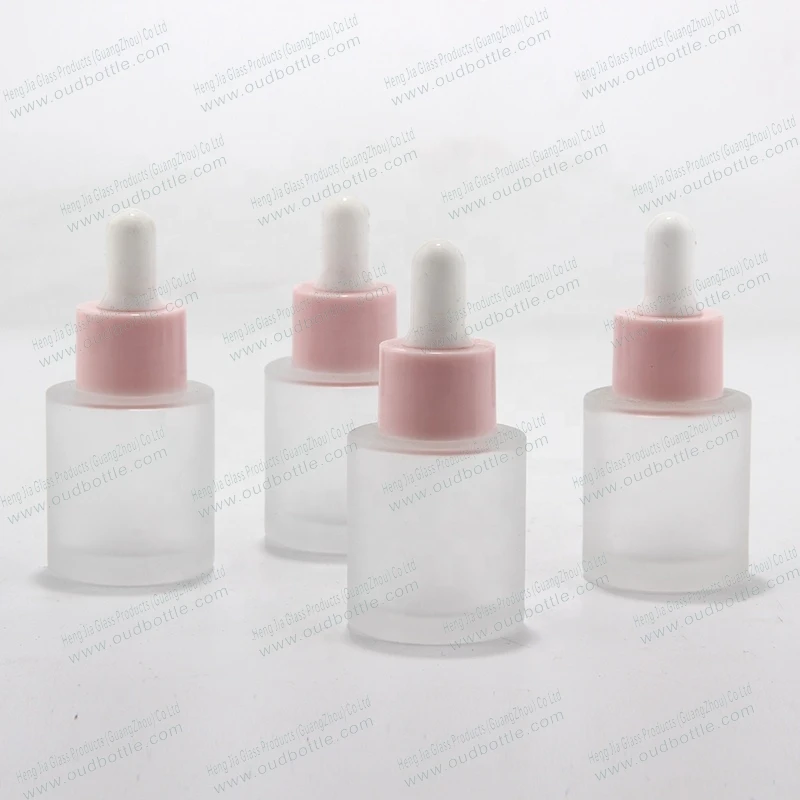  1oz 30 Ml Clear Transparent Frosted Flat Shoulder Cylinder Red Glass Dropper Bottle Cosmetic Empty Container