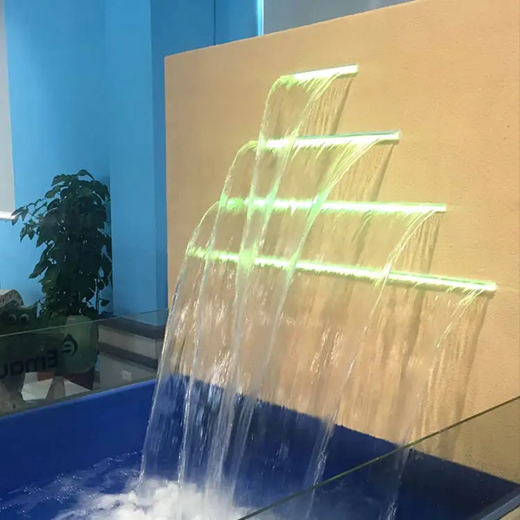 Free Samples Acrylic Led Colorful Pool Cascade Waterfall Blade Spillway Wall Water Descent With Remote Control