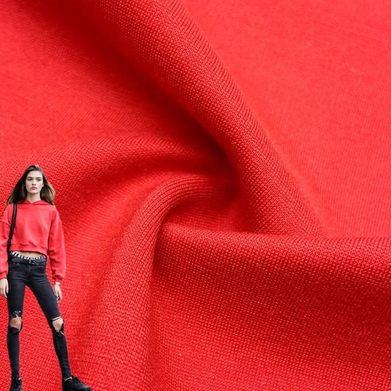 Custom-made rayon nylon spandex bright red knitted interlock king ponte de roma fabric for hoodies