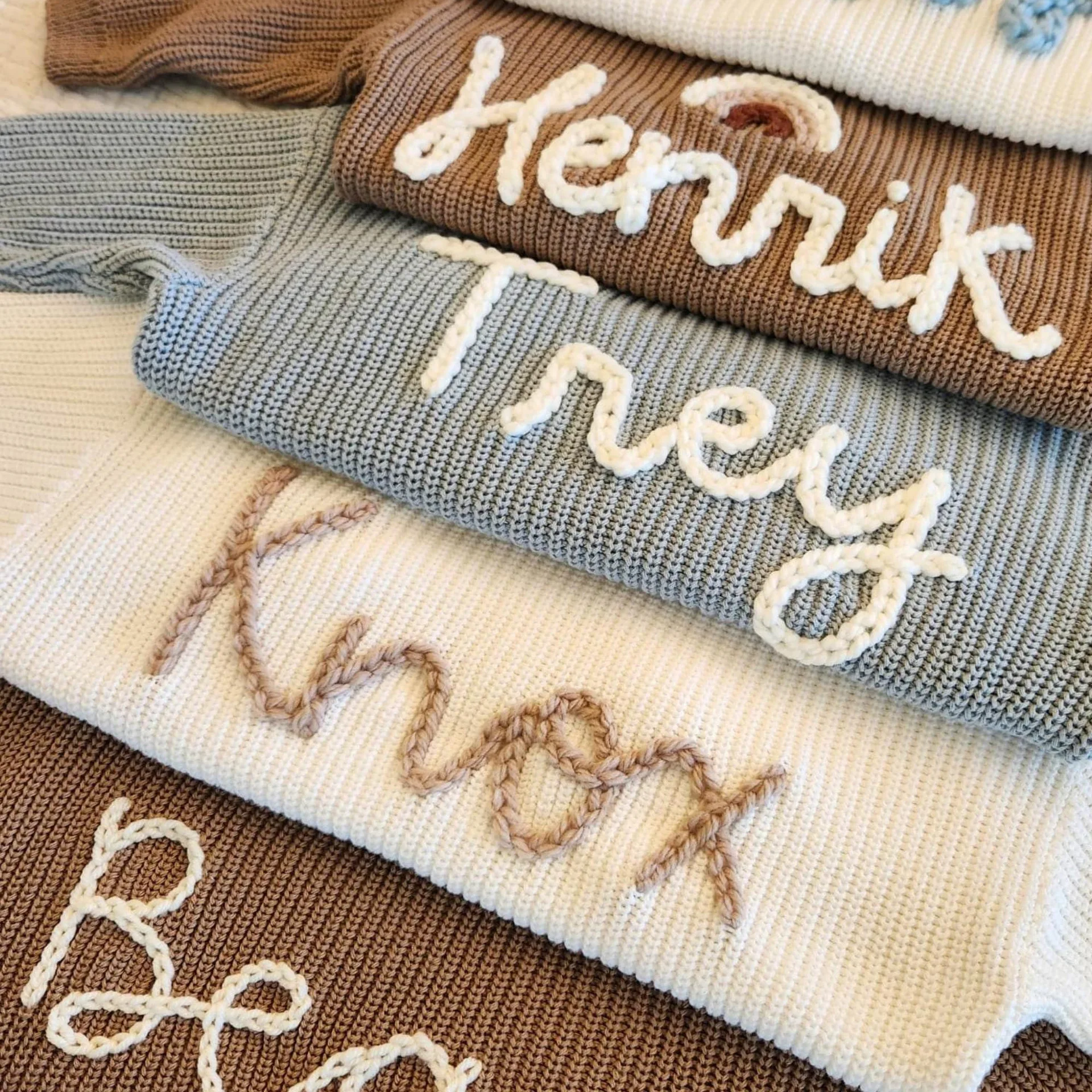 Baby Knit Sweater Multicolor Personalized Name Wholesale Children Hoodies Hand Embroidery Kid Winter Pullover