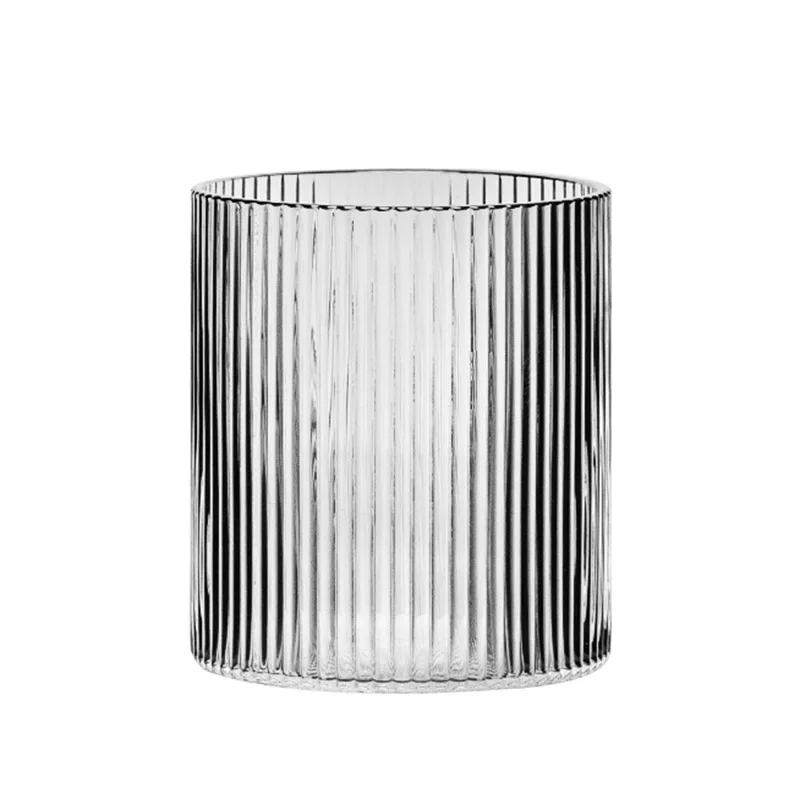 Ribbed Straight Cup Vertical Stripes Heat-resistant Glass Water Glass Whiskey Glass Breakfast Cup with Gold Rim