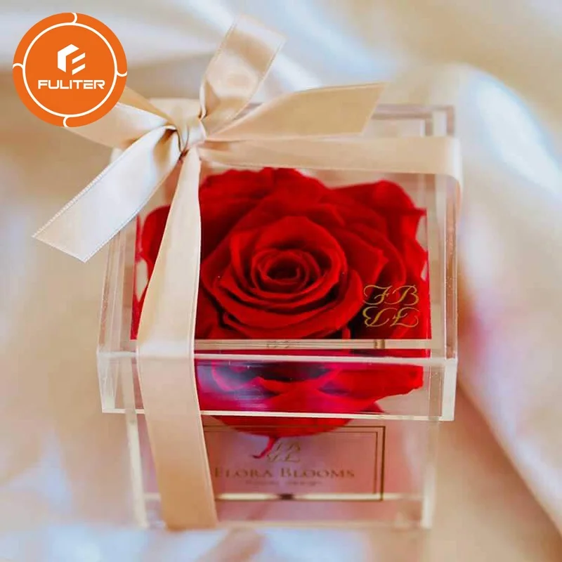 wholesale Personalized Mini Single Clear Small Transparent Preserved Acrylic wedding Flower gift Box