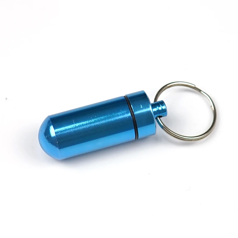 Blue Anodized Waterproof Capsule Shape Mini Portable Aluminum Alloy Metal Pill Box Container