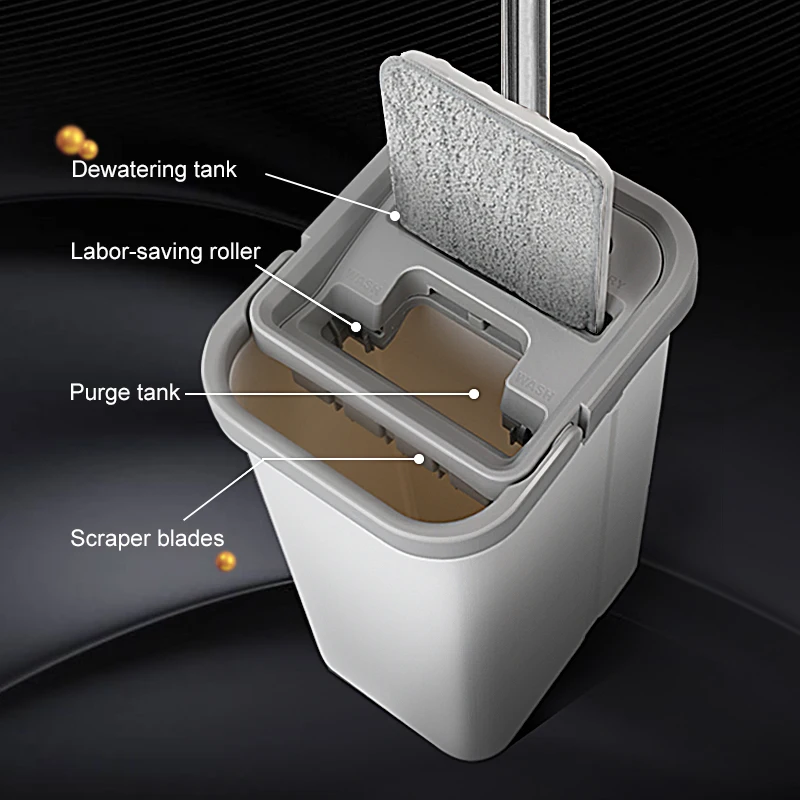 Hand free 360 Degree Rotation floor mopping robot cleaning magic squeeze telescopic flat mop for floor cleaning and bucket set