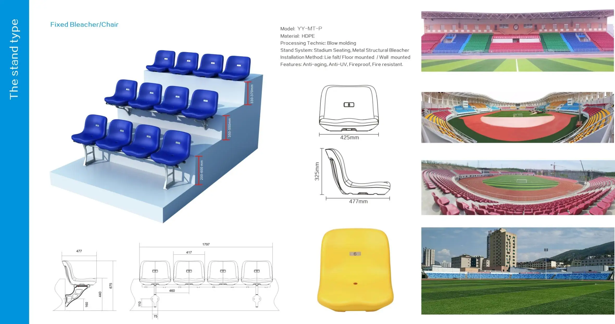 Yourease stadium good quality factory directly cheap  playground bleachers fixed seats plastic for sport stadium chairs