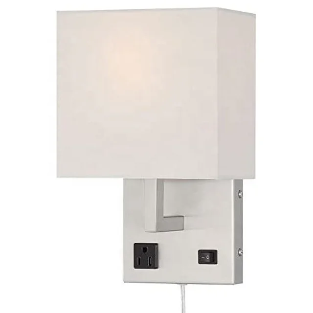Customized Brushed Nickel Wall Sconce plug-in wall lamp with USB charging port modern hotel bedside lamp