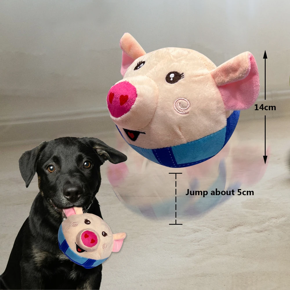 Active Moving USB Rechargeable Interactive Washable Cartoon Pig Plush Sound Electronic Dog Toy Interactive Chewable Cover Ball