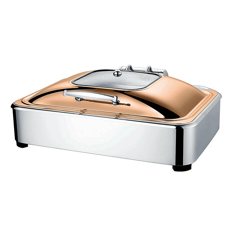 FTS Roll Top Gold Luxury Glass Lid Catering Round Food Warmer wholesale Price Buffet Set All Types Dishes Chafing Dish