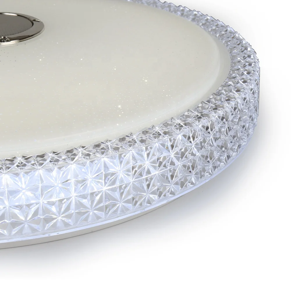 Cheap Price Smart Control RGB Yellow Crystal Ceiling Lamp LED Flush Mount Dimmable Light Fixture Blueteeth and Sound Speaker