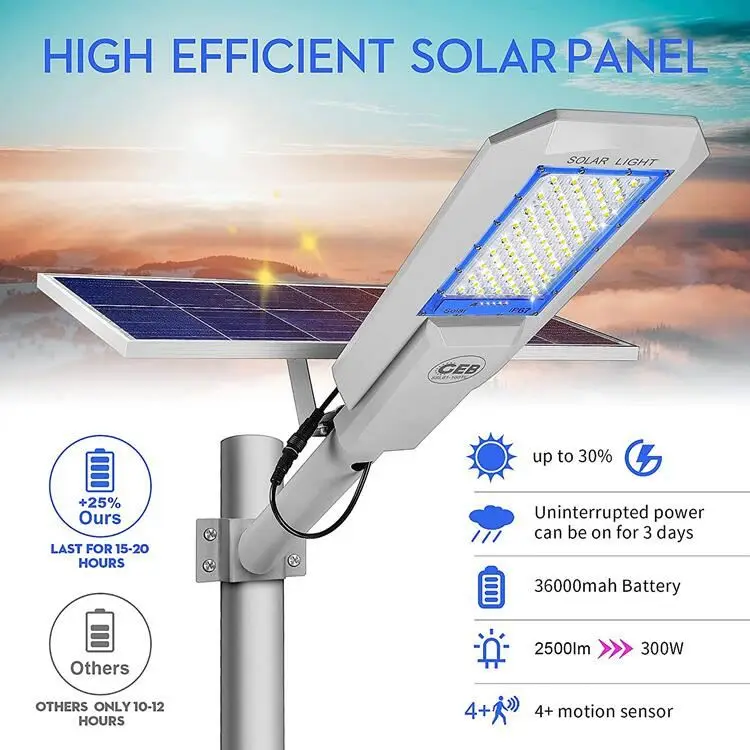 Remote Solar Battery powered Pole Lamp 100w 200w 300w 400w bifacial solar street light