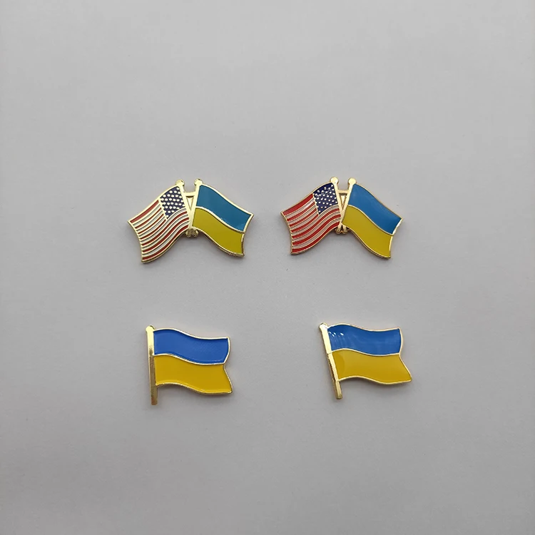 Ukrainian Flag Pin American Ukrainian Double Flag Pin Metal Enamel Badge