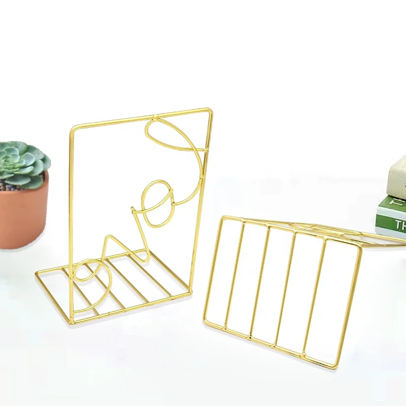 Metal Book Stand Home Decor Office Storage Fancy LOVE Shape Bookends  Iron Wire Table Book Holder Stand