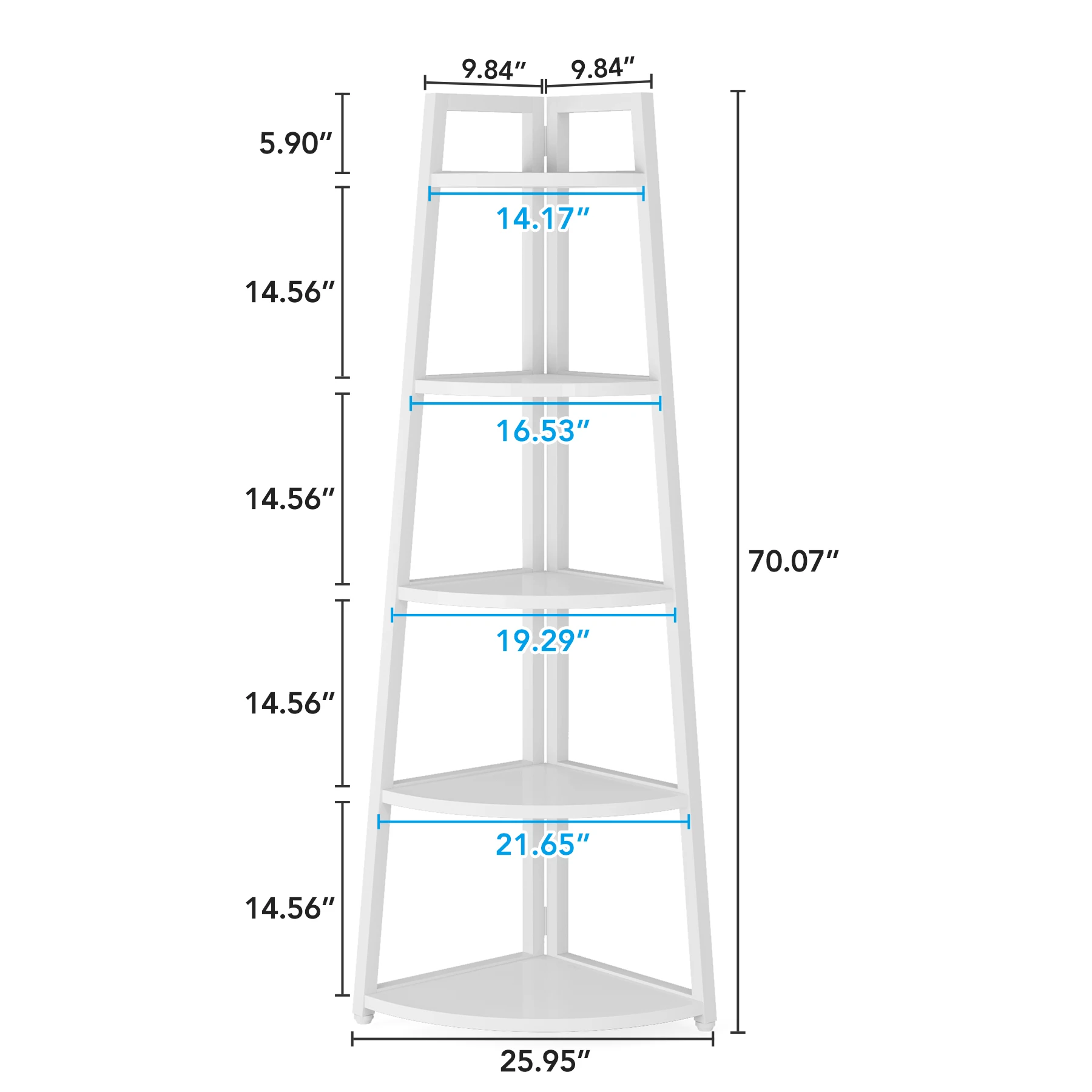 Tribesigns Modern White A-Shaped 5 Tier Bookshelf Corner Shelf for Narrow Corner Freestanding Shelf for Multi-Purpose