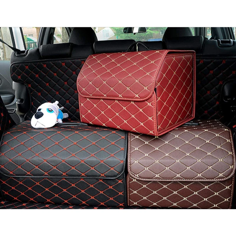 Waterproof Leather Car Back Seat Organizer Accessories Car Trunk Organizer Storage Box Trunk Storage Box For Car Trunk Organizer