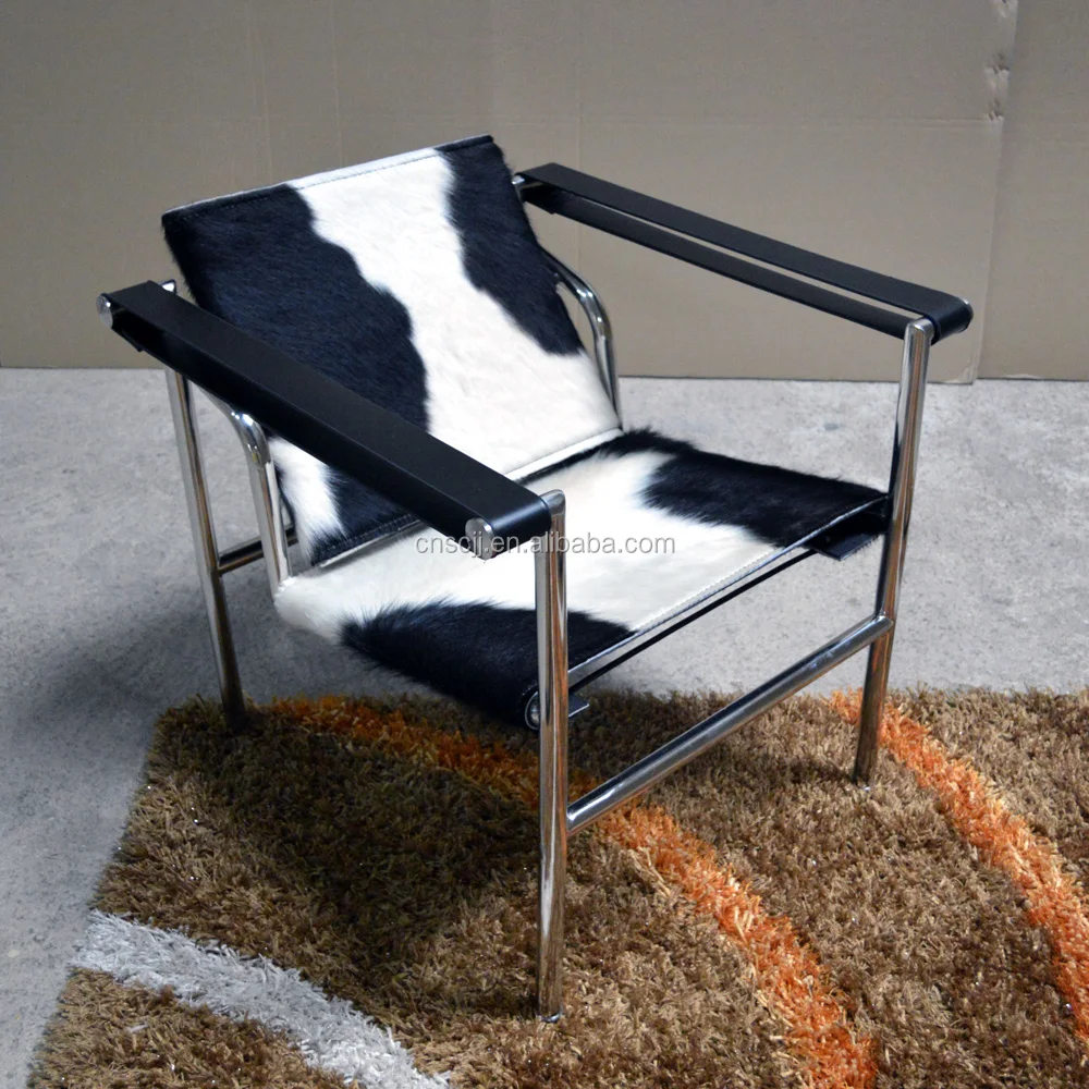
878 Unique wholesale living room home furniture LC1 armchair cowhide leather stainless steel metal leisure lounge chair 