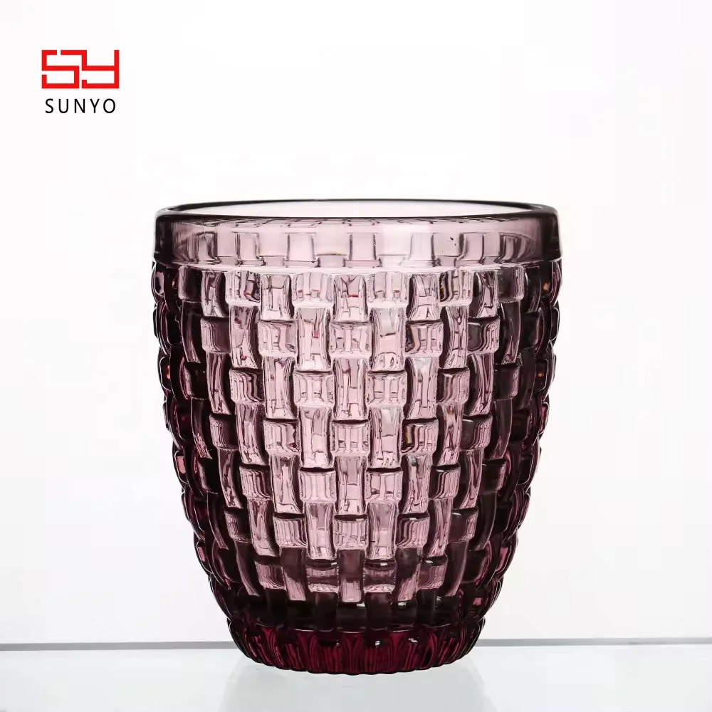 Restaurant Custom Wholesale Design Handblown Purple Colored Set of 2 Drinking Glass Water Cup
