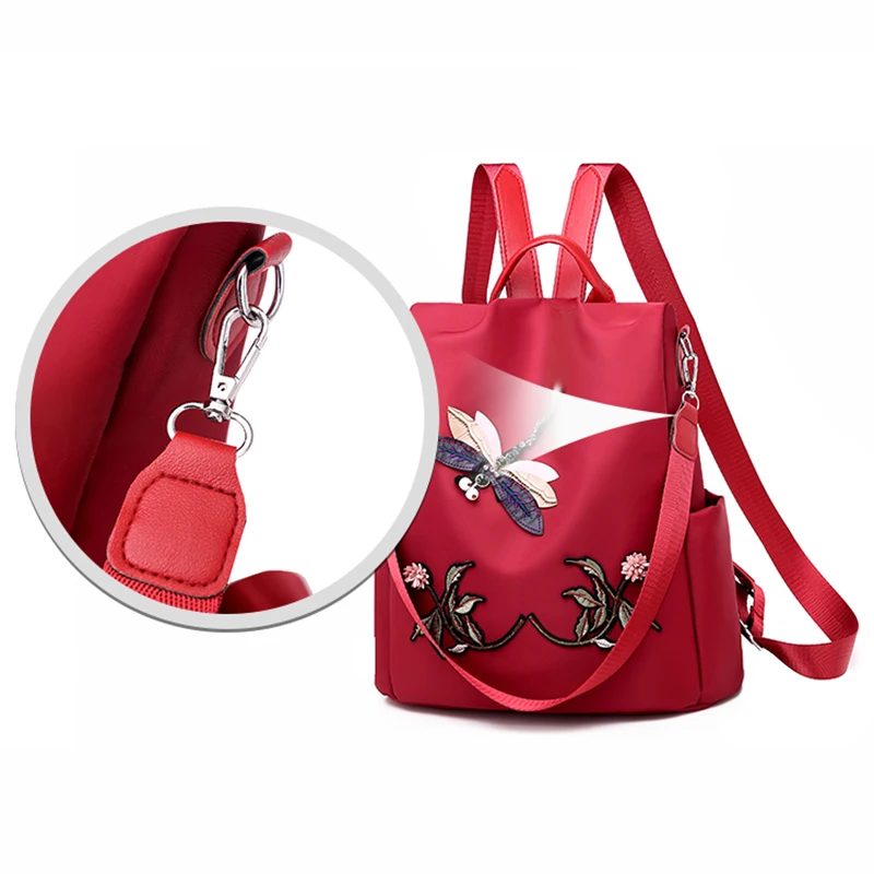 Fashion Chinese Style 3D Dragonfly Embroidery Large Capacity Waterproof Anti-theft Shoulder Bag Casual Travel Women bag Backpack