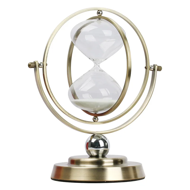 Modern Design 15 Minute Brass Hourglass Factory Stock Rotating Sand Timer Globe Metal Frame Office Desktop Decorations Gifts